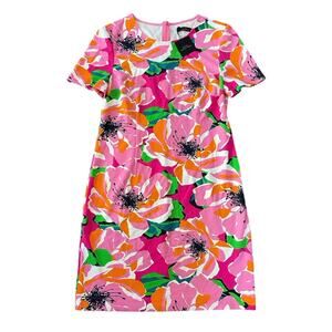 Trina Turk Zap Botanical Medley Short Sleeve Shift Dress Size M Tropical Resort
